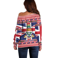 Cayman Islands Christmas Off Shoulder Sweater Coat Of Arms - Flag Style - Wonder Print Shop