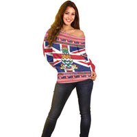Cayman Islands Christmas Off Shoulder Sweater Coat Of Arms - Flag Style - Wonder Print Shop