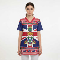 Cayman Islands Christmas Scrub Top Coat Of Arms - Flag Style - Wonder Print Shop