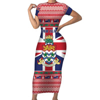 Cayman Islands Christmas Short Sleeve Bodycon Dress Coat Of Arms - Flag Style - Wonder Print Shop