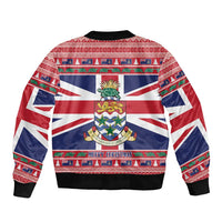 Cayman Islands Christmas Sleeve Zip Bomber Jacket Coat Of Arms - Flag Style - Wonder Print Shop