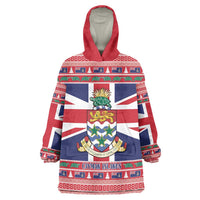 Cayman Islands Christmas Wearable Blanket Hoodie Coat Of Arms - Flag Style - Wonder Print Shop