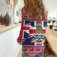 Cayman Islands Christmas Women Casual Shirt Coat Of Arms - Flag Style - Wonder Print Shop