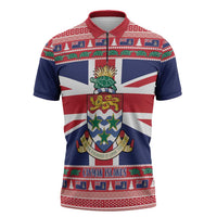 Cayman Islands Christmas Zipper Polo Shirt Coat Of Arms - Flag Style - Wonder Print Shop