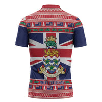 Cayman Islands Christmas Zipper Polo Shirt Coat Of Arms - Flag Style - Wonder Print Shop