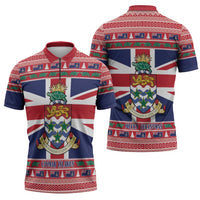 Cayman Islands Christmas Zipper Polo Shirt Coat Of Arms - Flag Style - Wonder Print Shop