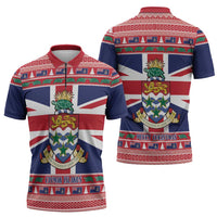 Cayman Islands Christmas Zipper Polo Shirt Coat Of Arms - Flag Style - Wonder Print Shop