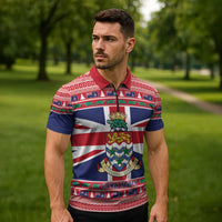 Cayman Islands Christmas Zipper Polo Shirt Coat Of Arms - Flag Style - Wonder Print Shop