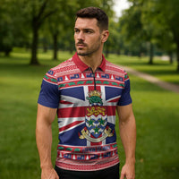 Cayman Islands Christmas Zipper Polo Shirt Coat Of Arms - Flag Style - Wonder Print Shop