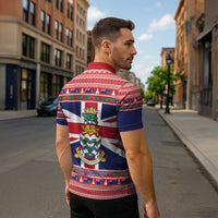 Cayman Islands Christmas Zipper Polo Shirt Coat Of Arms - Flag Style - Wonder Print Shop