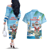 Cayman Islands Christmas Couples Matching Off The Shoulder Long Sleeve Dress and Hawaiian Shirt Merry Xmas - Wonder Print Shop