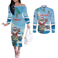 Cayman Islands Christmas Couples Matching Off The Shoulder Long Sleeve Dress and Long Sleeve Button Shirt Merry Xmas - Wonder Print Shop