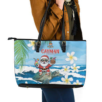 Cayman Islands Christmas Leather Tote Bag Merry Xmas - Wonder Print Shop