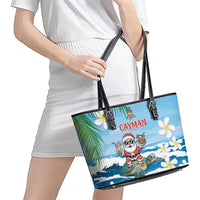 Cayman Islands Christmas Leather Tote Bag Merry Xmas - Wonder Print Shop