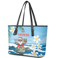 Cayman Islands Christmas Leather Tote Bag Merry Xmas - Wonder Print Shop