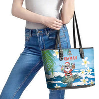 Cayman Islands Christmas Leather Tote Bag Merry Xmas - Wonder Print Shop