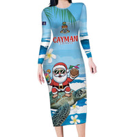 Cayman Islands Christmas Long Sleeve Bodycon Dress Merry Xmas - Wonder Print Shop