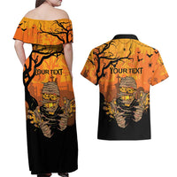 Personalized Halloween Egypt Mummy Couples Matching Off Shoulder Maxi Dress and Hawaiian Shirt Trick or Treat - Wonder Print Shop