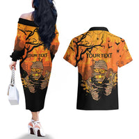 Personalized Halloween Egypt Mummy Couples Matching Off The Shoulder Long Sleeve Dress and Hawaiian Shirt Trick or Treat - Wonder Print Shop