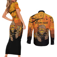 Personalized Halloween Egypt Mummy Couples Matching Short Sleeve Bodycon Dress and Long Sleeve Button Shirt Trick or Treat - Wonder Print Shop