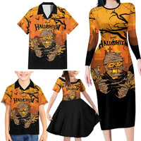 Personalized Halloween Egypt Mummy Family Matching Long Sleeve Bodycon Dress and Hawaiian Shirt Trick or Treat - Wonder Print Shop