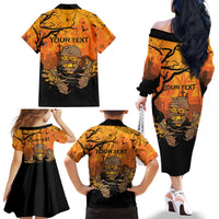 Personalized Halloween Egypt Mummy Family Matching Off The Shoulder Long Sleeve Dress and Hawaiian Shirt Trick or Treat - Wonder Print Shop