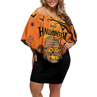 Personalized Halloween Egypt Mummy Family Matching Off Shoulder Short Dress and Hawaiian Shirt Trick or Treat - Wonder Print Shop