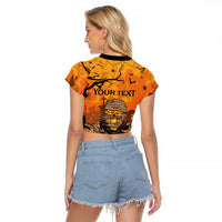 Personalized Halloween Egypt Mummy Raglan Cropped T Shirt Trick or Treat - Wonder Print Shop