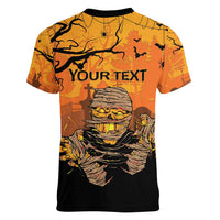 Personalized Halloween Egypt Mummy Women V-Neck T-Shirt Trick or Treat - Wonder Print Shop