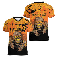Personalized Halloween Egypt Mummy Women V-Neck T-Shirt Trick or Treat - Wonder Print Shop
