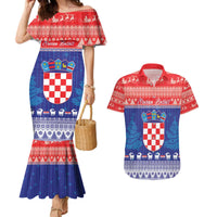 Croatia Christmas Couples Matching Mermaid Dress and Hawaiian Shirt Coat Of Arms Sretan Bozic - Wonder Print Shop
