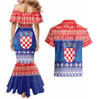 Croatia Christmas Couples Matching Mermaid Dress and Hawaiian Shirt Coat Of Arms Sretan Bozic - Wonder Print Shop