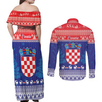 Croatia Christmas Couples Matching Off Shoulder Maxi Dress and Long Sleeve Button Shirt Coat Of Arms Sretan Bozic - Wonder Print Shop