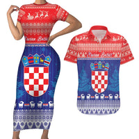 Croatia Christmas Couples Matching Short Sleeve Bodycon Dress and Hawaiian Shirt Coat Of Arms Sretan Bozic - Wonder Print Shop