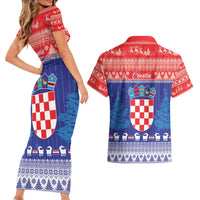 Croatia Christmas Couples Matching Short Sleeve Bodycon Dress and Hawaiian Shirt Coat Of Arms Sretan Bozic - Wonder Print Shop