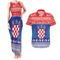 Croatia Christmas Couples Matching Tank Maxi Dress and Hawaiian Shirt Coat Of Arms Sretan Bozic - Wonder Print Shop