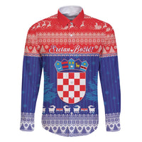Croatia Christmas Family Matching Long Sleeve Bodycon Dress and Hawaiian Shirt Coat Of Arms Sretan Bozic - Wonder Print Shop