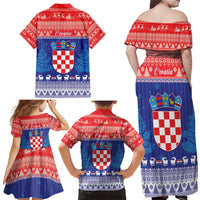 Croatia Christmas Family Matching Off Shoulder Maxi Dress and Hawaiian Shirt Coat Of Arms Sretan Bozic - Wonder Print Shop