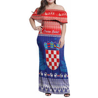 Croatia Christmas Family Matching Off Shoulder Maxi Dress and Hawaiian Shirt Coat Of Arms Sretan Bozic - Wonder Print Shop