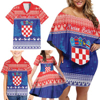 Croatia Christmas Family Matching Off Shoulder Short Dress and Hawaiian Shirt Coat Of Arms Sretan Bozic - Wonder Print Shop