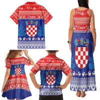 Croatia Christmas Family Matching Tank Maxi Dress and Hawaiian Shirt Coat Of Arms Sretan Bozic - Wonder Print Shop