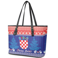 Croatia Christmas Leather Tote Bag Coat Of Arms Sretan Bozic - Wonder Print Shop