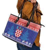 Croatia Christmas Leather Tote Bag Coat Of Arms Sretan Bozic - Wonder Print Shop