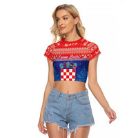 Croatia Christmas Raglan Cropped T Shirt Coat Of Arms Sretan Bozic - Wonder Print Shop