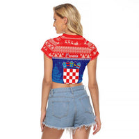 Croatia Christmas Raglan Cropped T Shirt Coat Of Arms Sretan Bozic - Wonder Print Shop