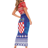 Croatia Christmas Short Sleeve Bodycon Dress Coat Of Arms Sretan Bozic - Wonder Print Shop
