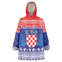Croatia Christmas Wearable Blanket Hoodie Coat Of Arms Sretan Bozic - Wonder Print Shop