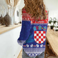 Croatia Christmas Women Casual Shirt Coat Of Arms Sretan Bozic - Wonder Print Shop
