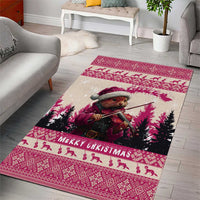 Croatia Christmas Area Rug Pine Marten Playing Violin - Dark Pink Color - Wonder Print Shop