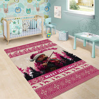 Croatia Christmas Area Rug Pine Marten Playing Violin - Dark Pink Color - Wonder Print Shop